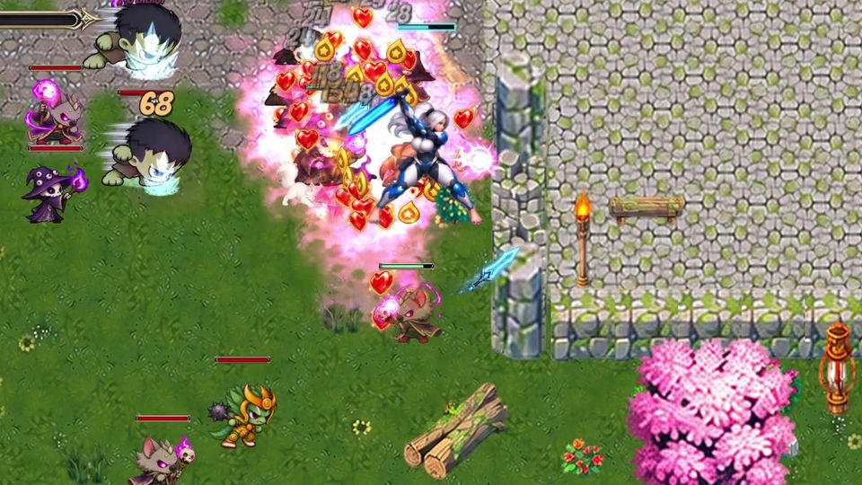 ZANOKA gameplay: Zanoka fighting a wave of enemies with her sword