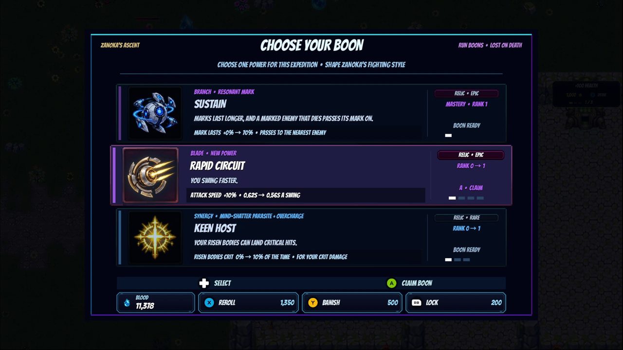 ZANOKA gameplay: Choose your boon