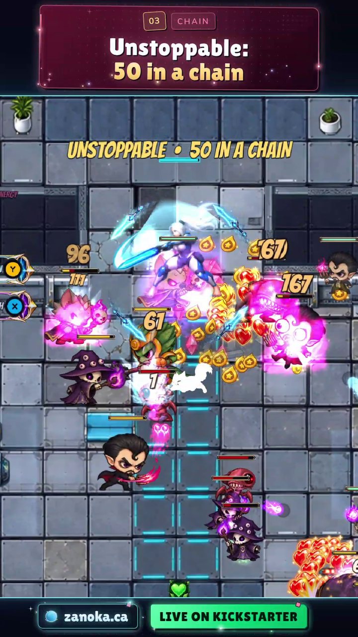 A ZANOKA Short: Zanoka in the middle of the horde, with the caption Unstoppable: 50 in a chain
