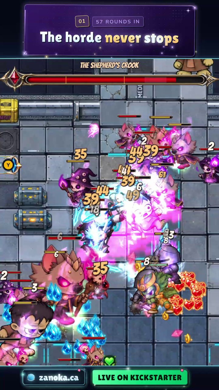 A ZANOKA Short: Zanoka cutting through the horde in round 57, with the caption The horde never stops