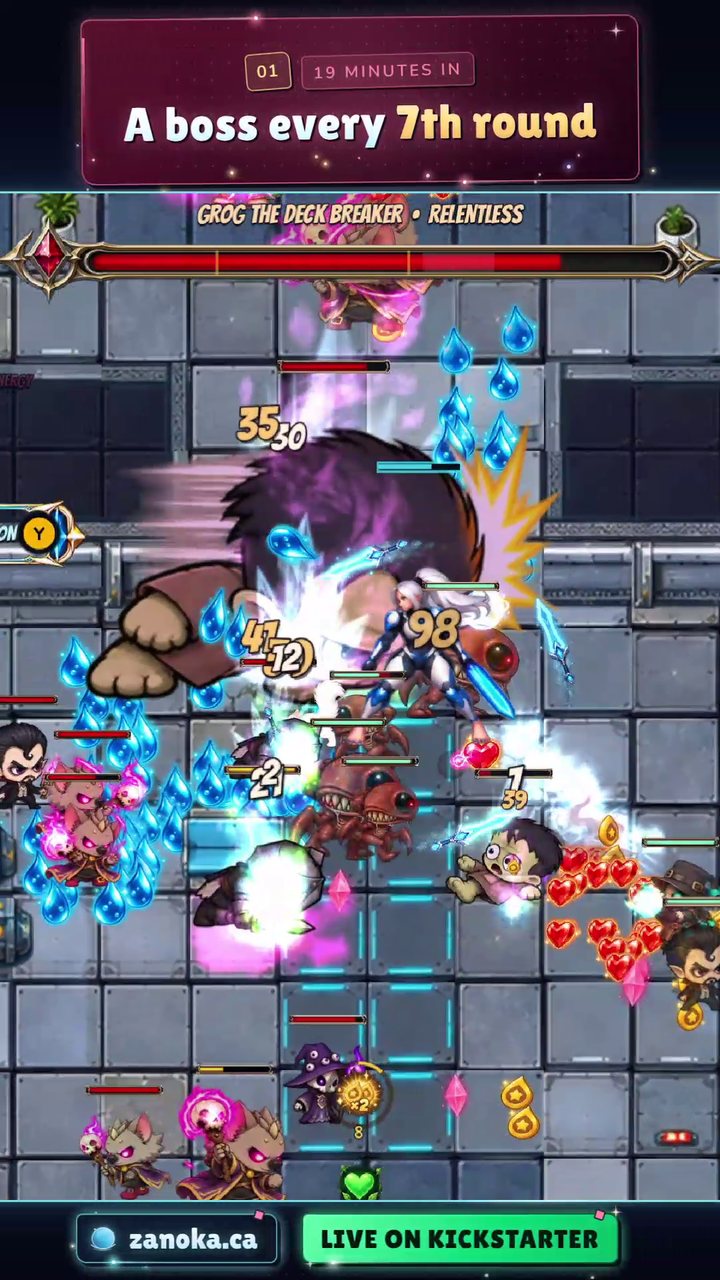 A ZANOKA Short: Zanoka facing Grog the Deck Breaker, with the caption A boss every 7th round